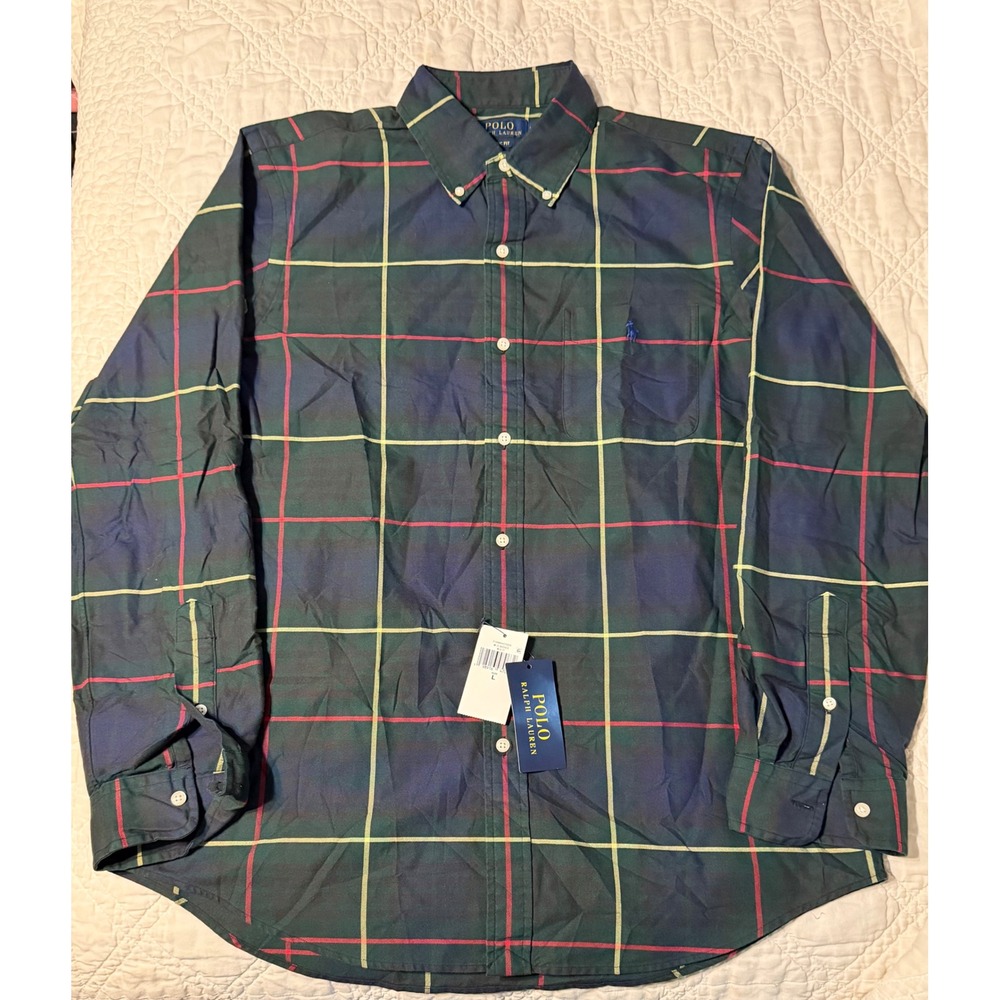 Polo Ralph Lauren Button Down Shirt Mens L Multi Color Plaid Classic Fit NWT